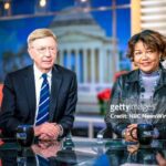 MEET THE PRESS -- Pictured: (l-r)   George Will, Syndicated Columnist, and Helene Cooper, Pentagon Correspondent, The New York Times, appear on "Meet the Press" in Washington, D.C., Sunday, Dec. 17, 2017. (Photo by: William B. Plowman/NBC/NBC Newswire/NBCUniversal via Getty Images)