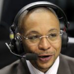 INDIANAPOLIS, IN - MARCH 10:  Big Ten Network announcer Gus Johnson calls the game between the Penn State Nittany Lions and the Indiana Hoosiers during the first round of the 2011 Big Ten Men's Basketball Tournament at Conseco Fieldhouse on March 10, 2011 in Indianapolis, Indiana.  (Photo by Andy Lyons/Getty Images)